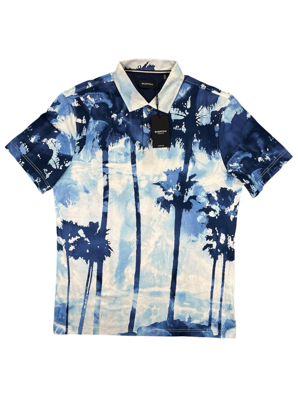 Bugatchi Men’s L AIR Blue Polo Shirt Short Sleeve Abstract Print NWT